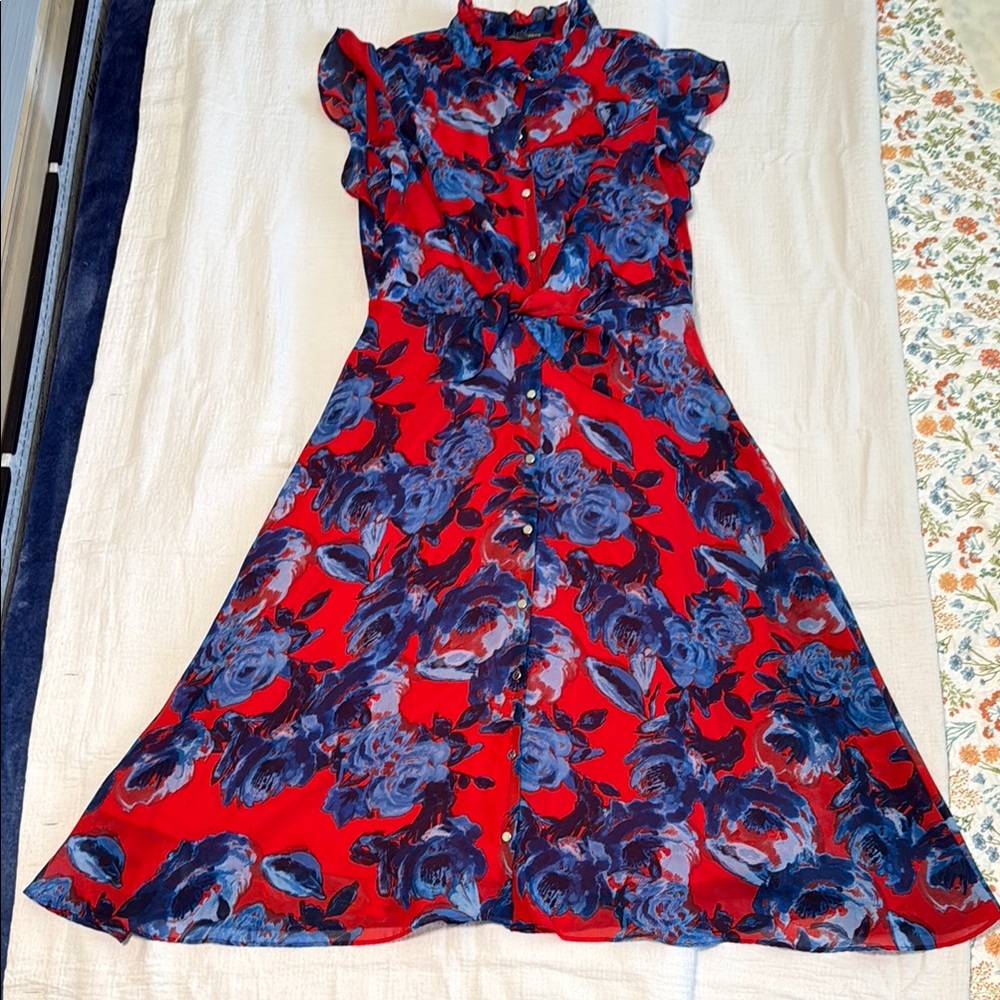 Floral Red and Blue Dress